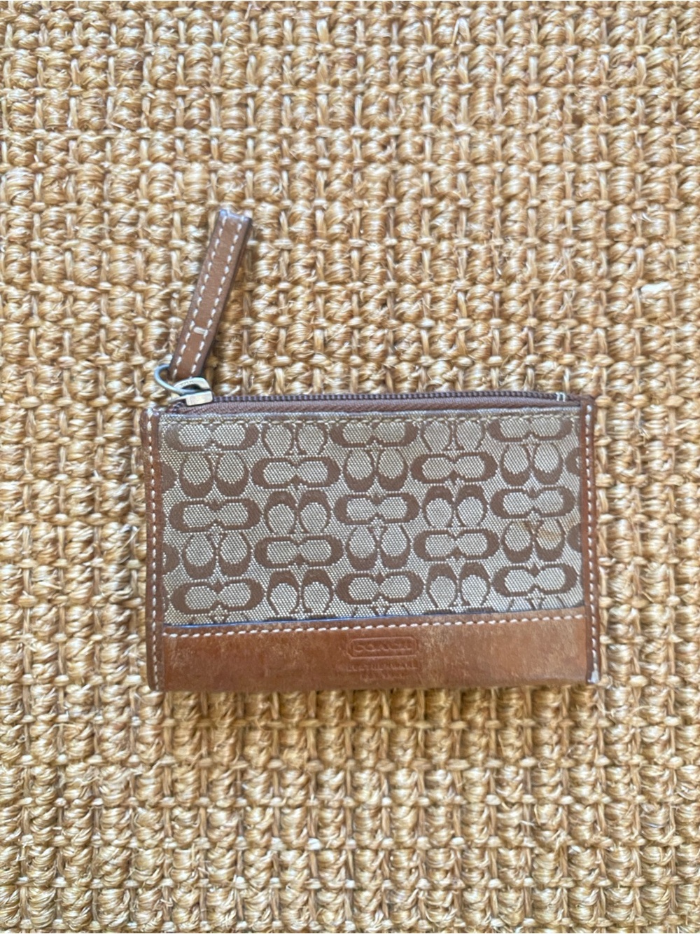 Coach khaki tan zip coin wallet